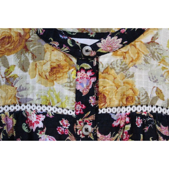 by Anthropologie Ruffled Floral Midi Dress Black Motif Boho Size Large H14101 - Picture 8 of 12